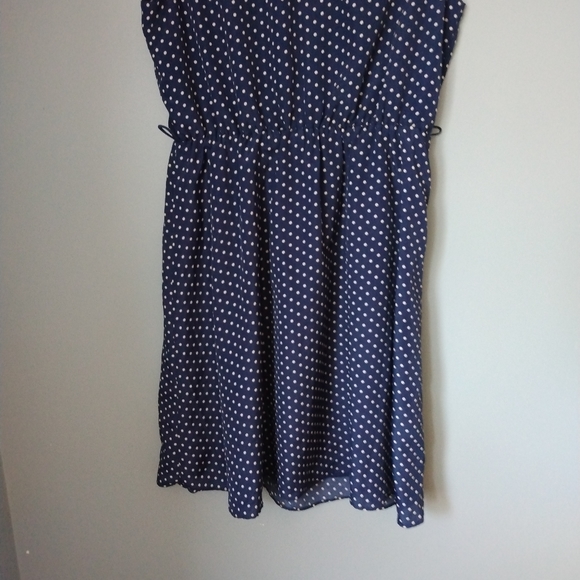 Navy Dress with White Polka Dot Sleeveless Lined - Picture 3 of 5